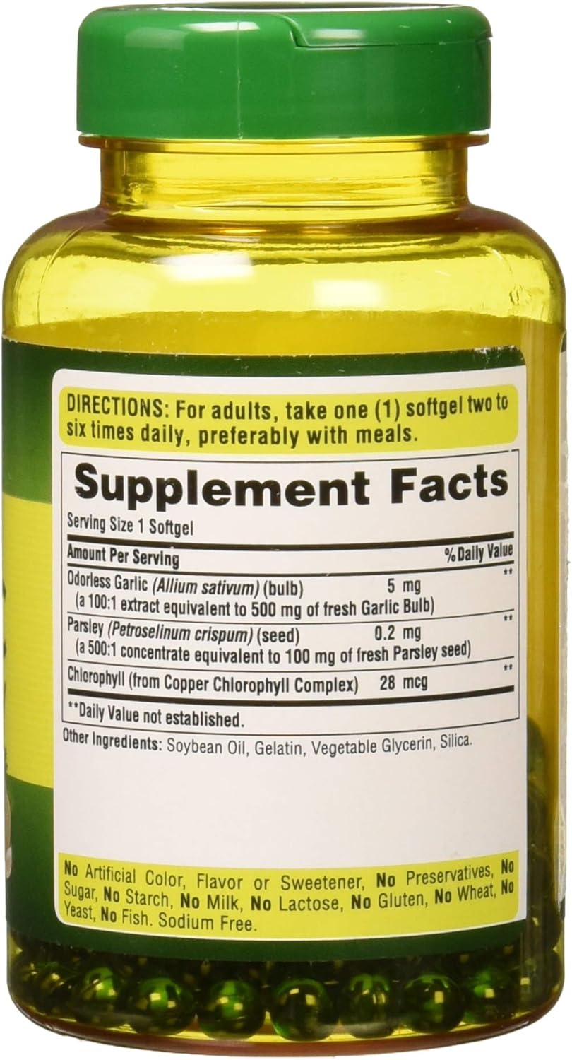 2 Pack Puritan's Pride Odorless Garlic & Parsley 500mg/100mg, 250 Count Each - Total 500 Count