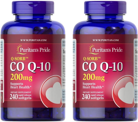 2 Pack Puritan's Pride QSORB CoQ10 200mg Softgels for Heart Health - 240 Count