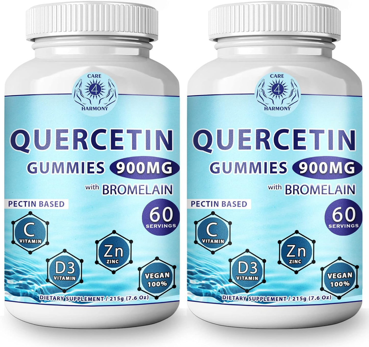 2-Pack Quercetin Gummies with Bromelain, Vitamin C, Zinc, and Vitamin D3 - Chewable 900mg Quercetin Supplements for Kids and Adults