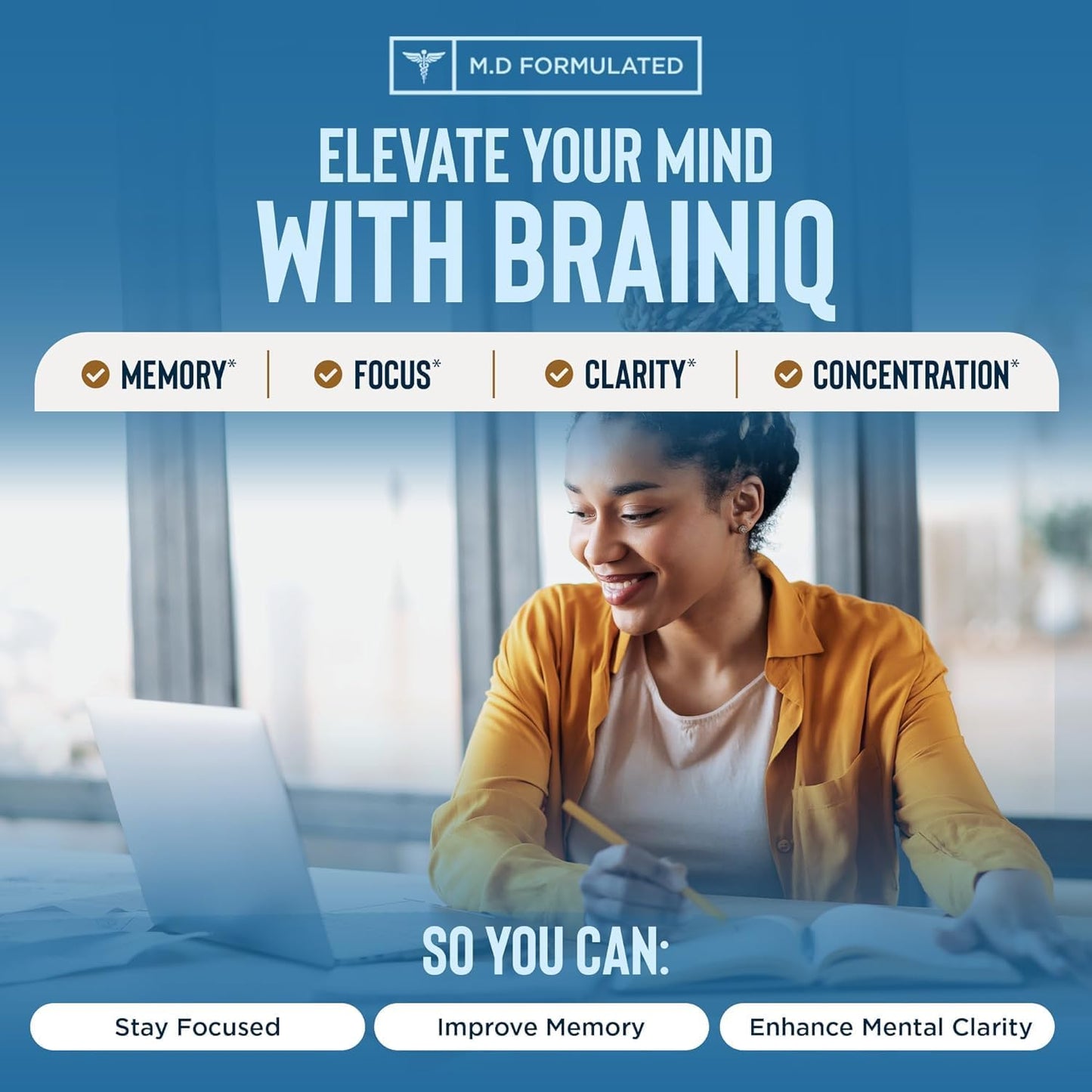 2-Pack Relaxium BrainIQ Nootropic Supplements for Memory, Focus, and Brain Health with Lion's Mane & Coffee Extract