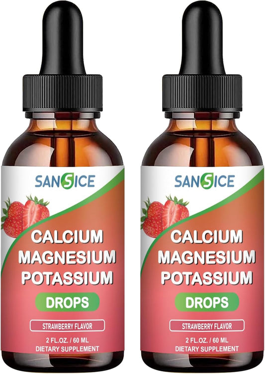 2 Pack SANSICE Potassium Magnesium Drops for Kids - Liquid Calcium Supplement with High Absorption Magnesium Glycinate, Calcium, Zinc, and Potassium - Promotes Energy, Sleep, and Relaxation