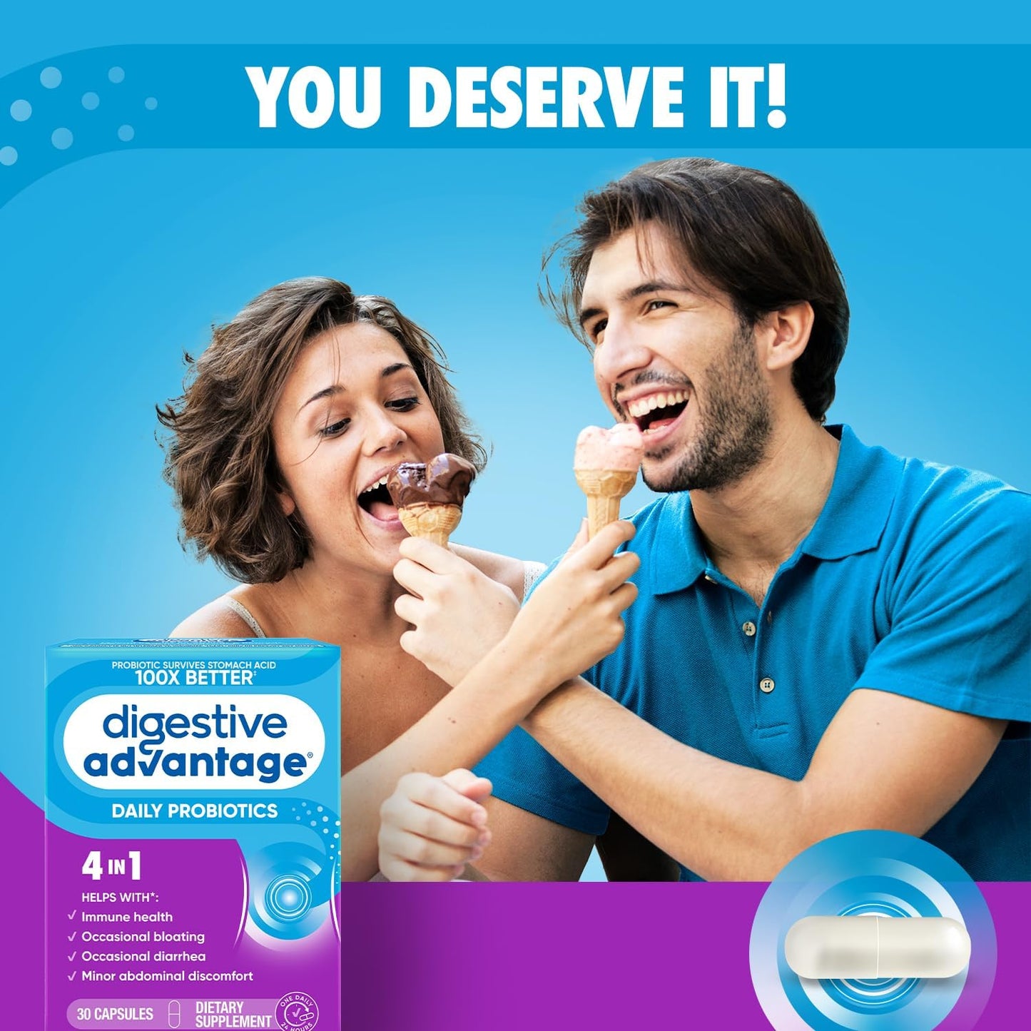 2-Pack Schiff Digestive Advantage Daily Probiotic Capsules - 30 Capsules in Each Pack for Gut Health