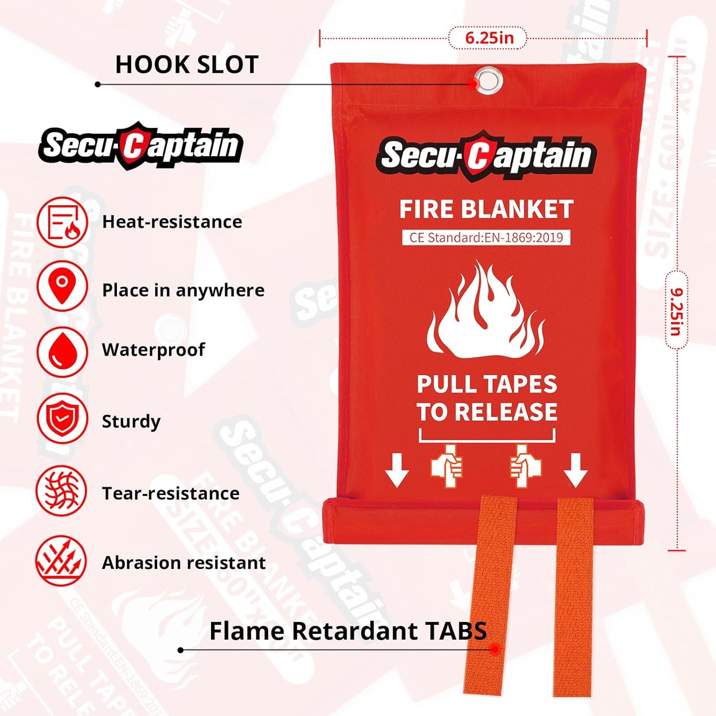 2 Pack SecuCaptain Emergency Fire Blanket 40"x40" - Flame Suppression Fiberglass for Home Kitchen Camping Car Office Warehouse Safety