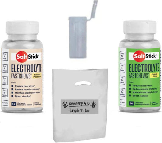 2-Pack SENSORY4U Saltstick FASTCHEWS in Coconut Pineapple & Lemon Lime Flavors - 60 Count Bottles with Race Ready Tube - Grab & Go Gift Set