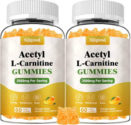 2 Pack Sijigood Acetyl L-Carnitine Supplement - Natural Energy Booster for Immunity - Vegan, Orange Flavor, 120 Count