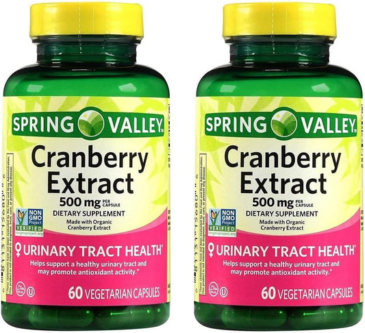 2 Pack Spring Valley Cranberry Extract Capsules 500mg - Antioxidant Support for Urinary Tract Health - 120 Count