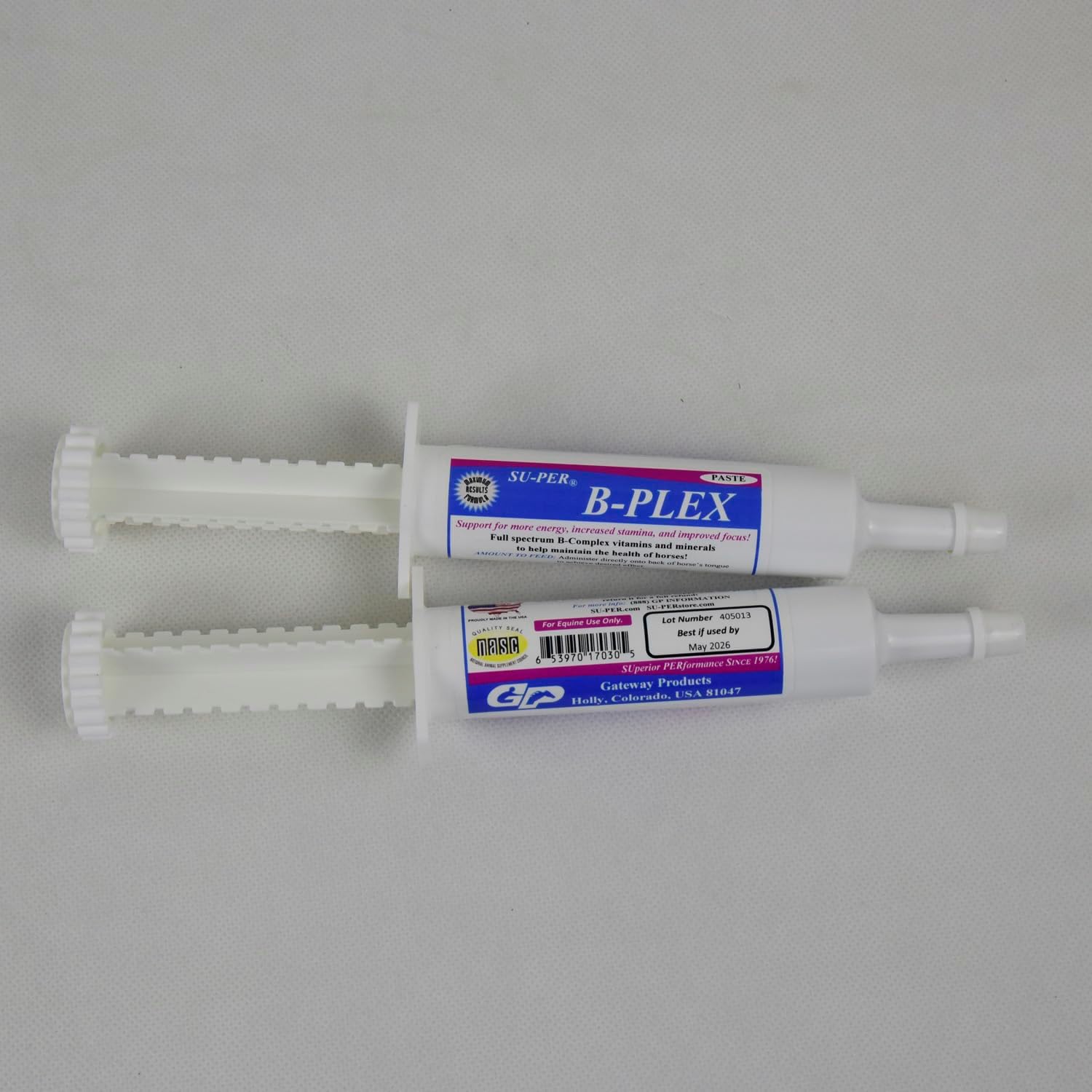 2 Pack SU-PER B-Plex Equine Paste - B-Complex Vitamin & Mineral Supplement for Horses - Supports Hoof Health, Red Blood Cells, Energy, Stamina, and Calming - 30cc Syringe