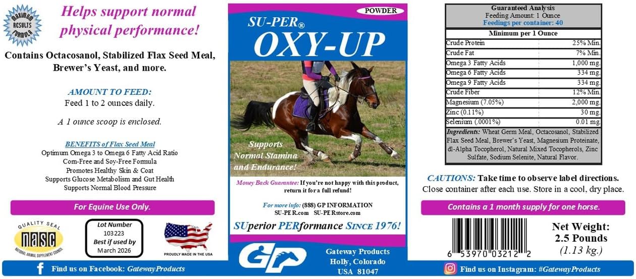 2 Pack SU-PER Oxy-Up Performance Horse Supplement - Boosts Stamina & Endurance - Wheat Germ Extract, B-Complex, Magnesium - 2.5 lb
