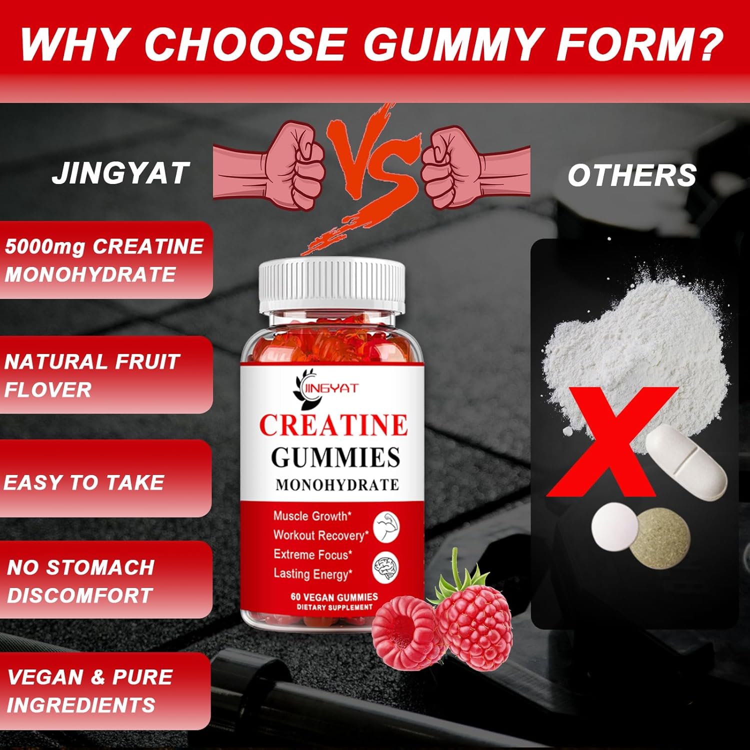 2 Pack Sugar-Free Creatine Monohydrate Gummies for Muscle Building and Endurance - 5g Stronger Than Capsules - Men & Women's Supplement