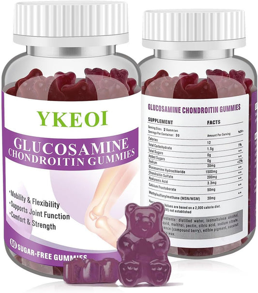 2-Pack Sugar-Free Glucosamine Chondroitin Gummies with MSM & Calcium for Joint Support in Men & Women - Cartilage & Immune Support Supplement for Mobility & Flexibility
