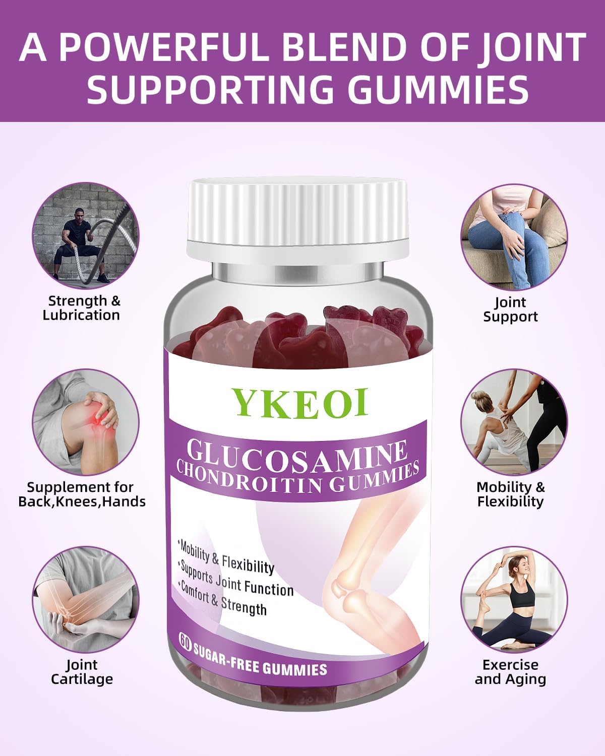 2-Pack Sugar-Free Glucosamine Chondroitin Gummies with MSM & Calcium for Joint Support in Men & Women - Cartilage & Immune Support Supplement for Mobility & Flexibility