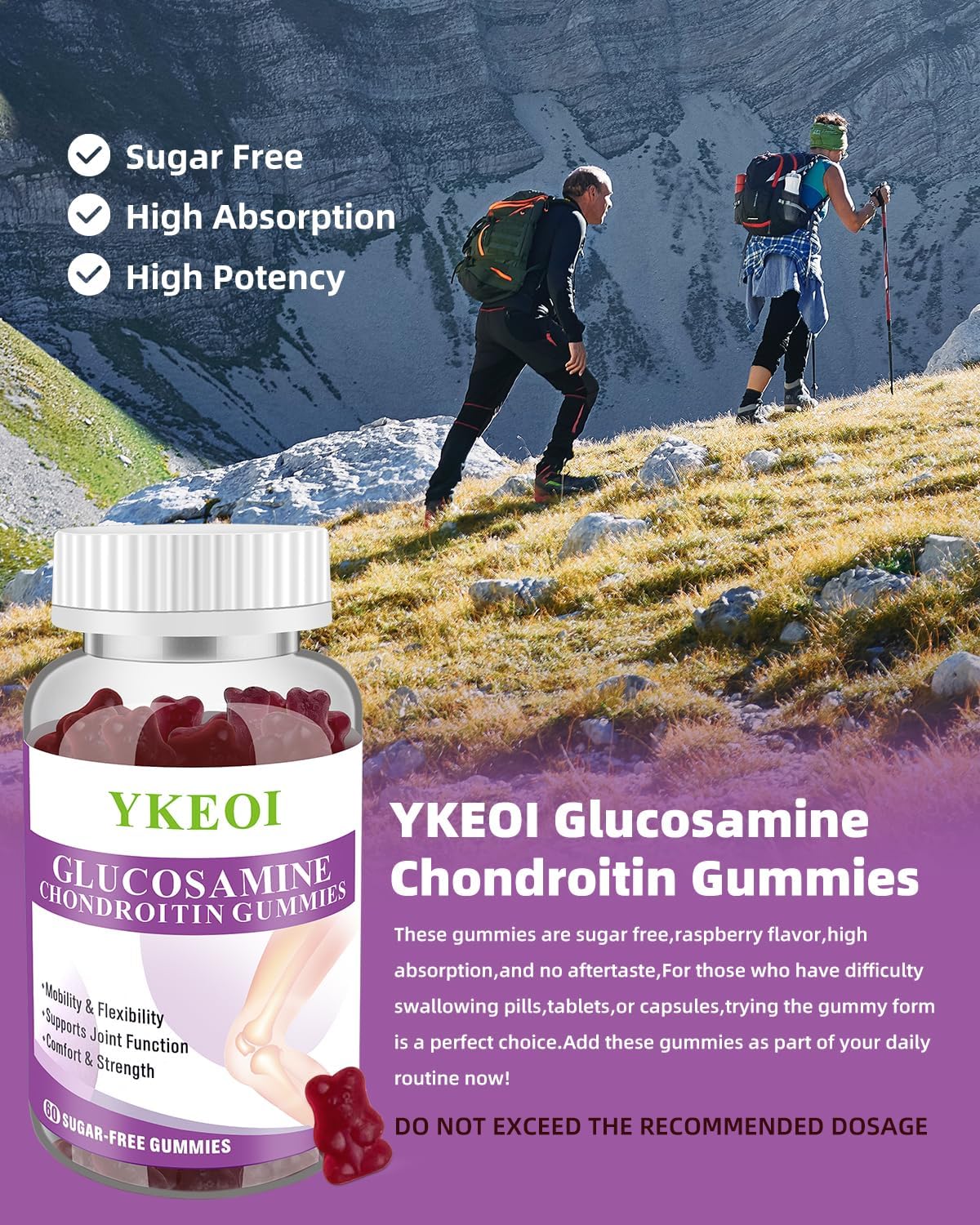 2-Pack Sugar-Free Glucosamine Chondroitin Gummies with MSM & Calcium for Joint Support in Men & Women - Cartilage & Immune Support Supplement for Mobility & Flexibility