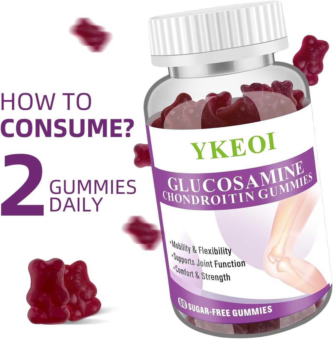 2-Pack Sugar-Free Glucosamine Chondroitin Gummies with MSM & Calcium for Joint Support in Men & Women - Cartilage & Immune Support Supplement for Mobility & Flexibility