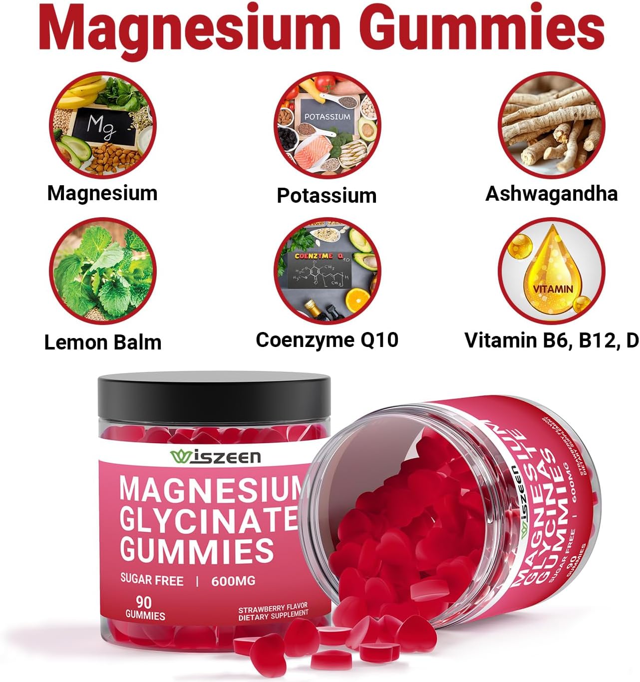 2 Pack Sugar-Free Magnesium Glycinate Gummies with Potassium & Threonate - 400mg Magnesium Supplement for Adults