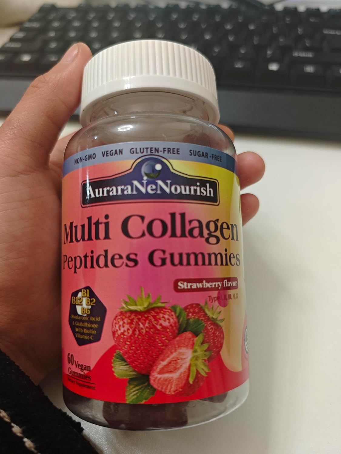 2 Pack Sugar-Free Multi Collagen Peptides Gummies with Biotin, Hyaluronic Acid, and Vitamins for Skin, Hair, Nails, and Joints - Strawberry Flavor