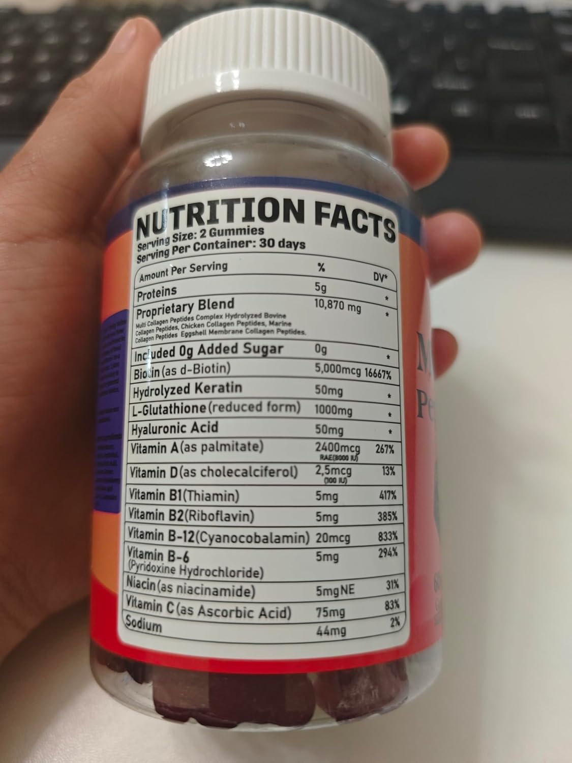 2 Pack Sugar-Free Multi Collagen Peptides Gummies with Biotin, Hyaluronic Acid, and Vitamins for Skin, Hair, Nails, and Joints - Strawberry Flavor