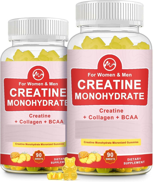 2 Pack Sugar-Free Pineapple Flavored Creatine Gummy Supplements for Muscle Building & Energy | Chewable Creatine Monohydrate Gains for Men & Women