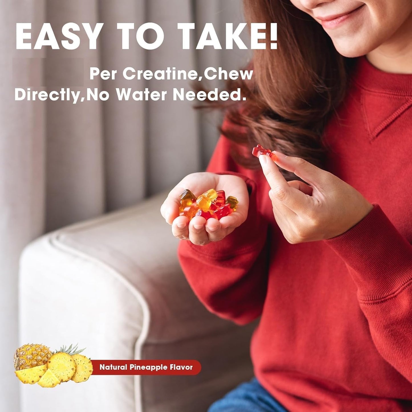 2 Pack Sugar-Free Pineapple Flavored Creatine Gummy Supplements for Muscle Building & Energy | Chewable Creatine Monohydrate Gains for Men & Women