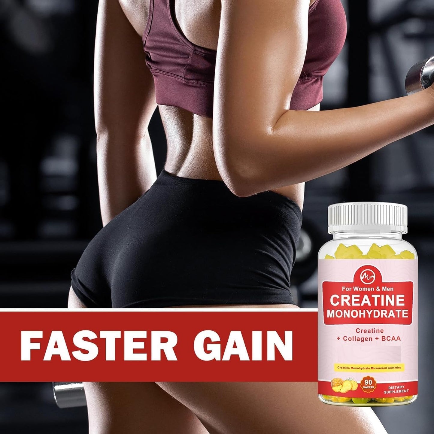 2 Pack Sugar-Free Pineapple Flavored Creatine Gummy Supplements for Muscle Building & Energy | Chewable Creatine Monohydrate Gains for Men & Women