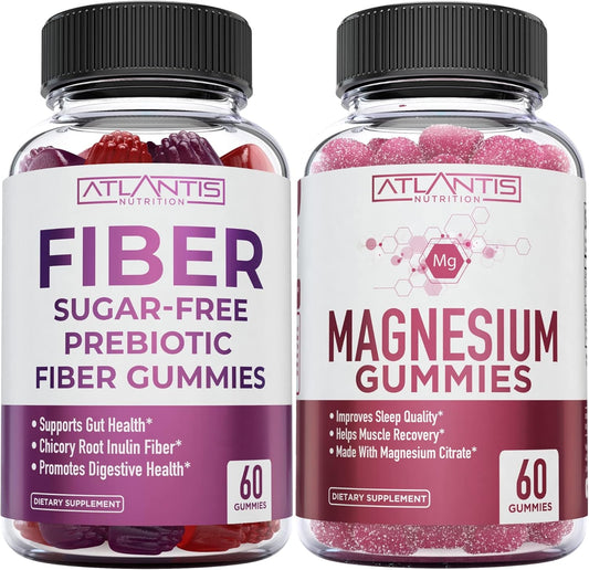 2-Pack Sugar-Free Prebiotic Fiber Gummies for Adults & Magnesium Citrate Gummies - 120 Gummies + 60 Gummies, 770 MG