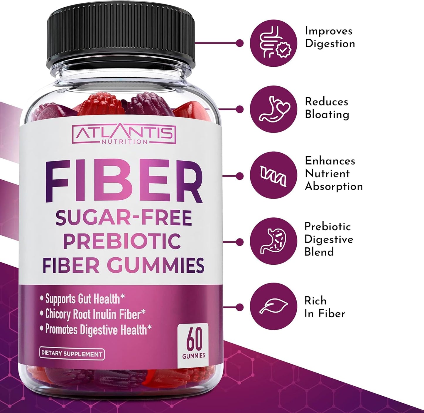 2-Pack Sugar-Free Prebiotic Fiber Gummies for Adults & Magnesium Citrate Gummies - 120 Gummies + 60 Gummies, 770 MG