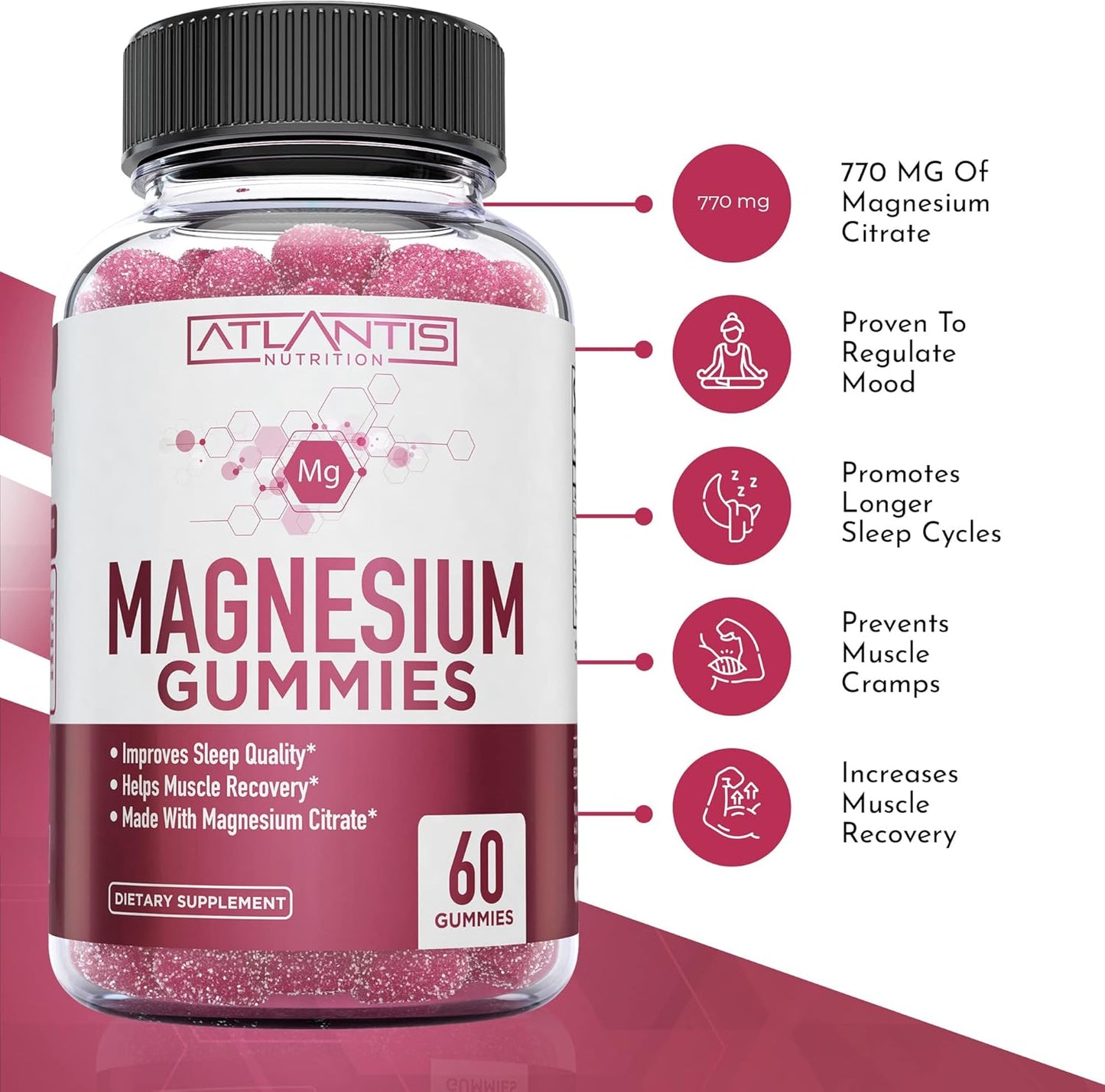 2-Pack Sugar-Free Prebiotic Fiber Gummies for Adults & Magnesium Citrate Gummies - 120 Gummies + 60 Gummies, 770 MG
