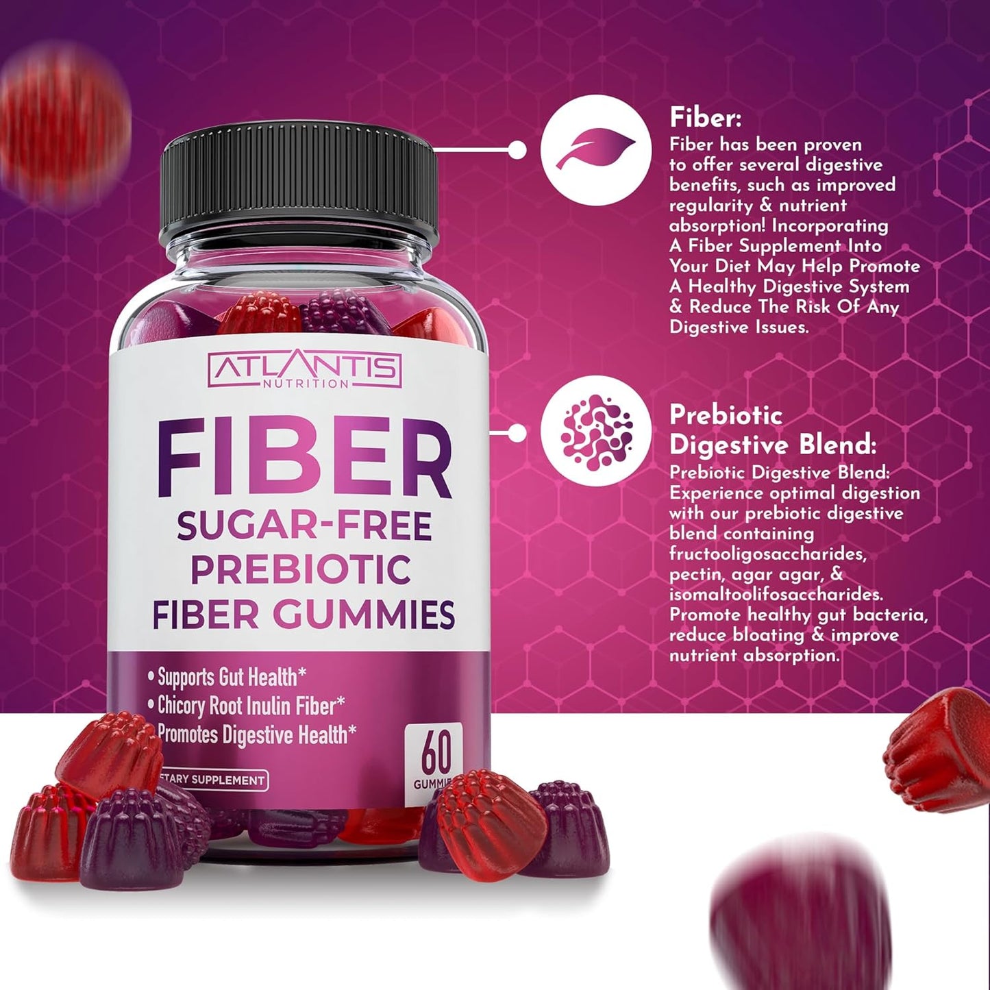 2-Pack Sugar-Free Prebiotic Fiber Gummies for Adults & Magnesium Citrate Gummies - 120 Gummies + 60 Gummies, 770 MG