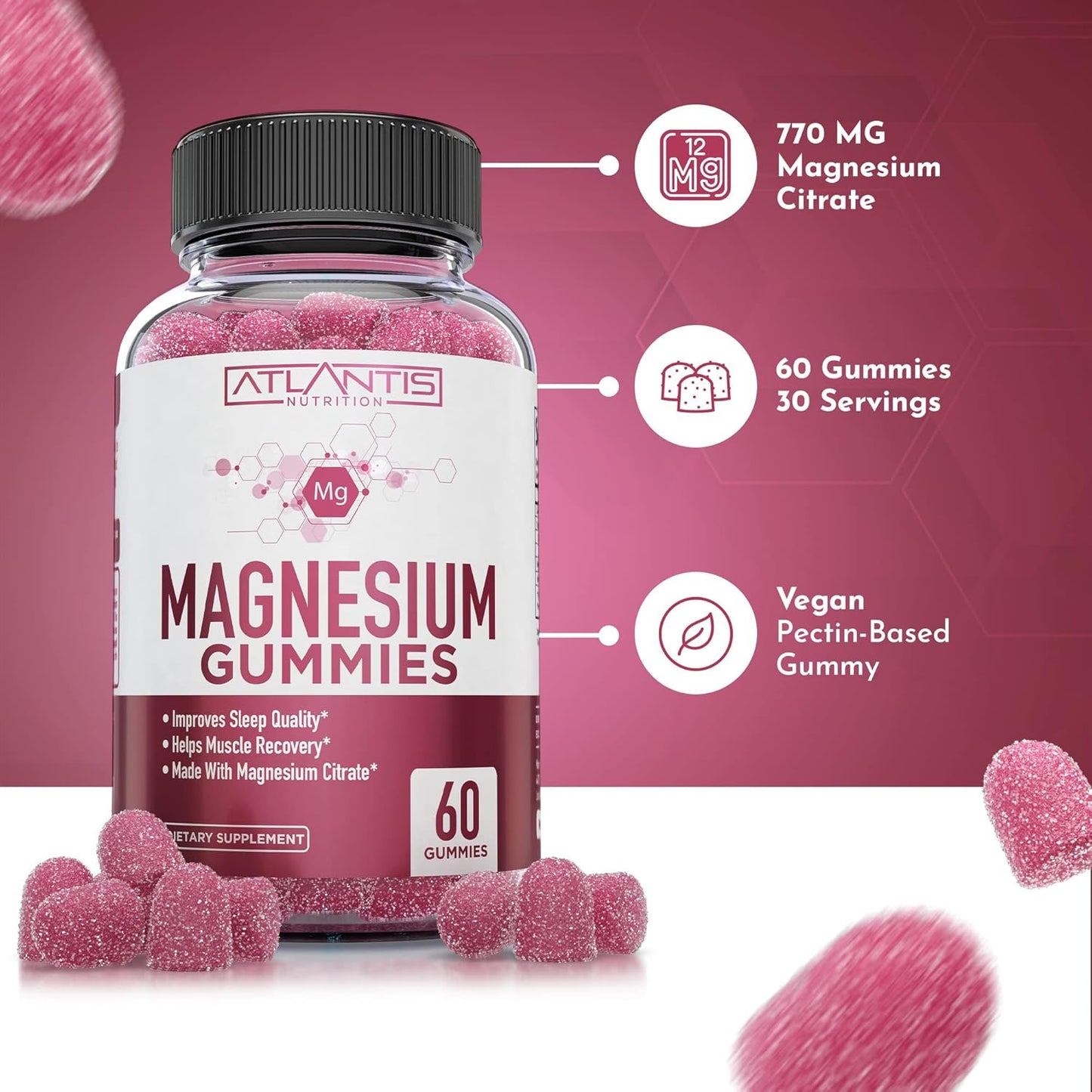 2-Pack Sugar-Free Prebiotic Fiber Gummies for Adults & Magnesium Citrate Gummies - 120 Gummies + 60 Gummies, 770 MG