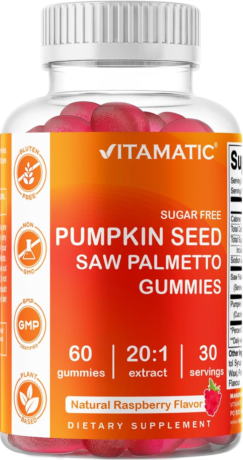 2-Pack Sugar-Free Pumpkin Seed Gummies with Saw Palmetto & Natural Raspberry Flavor - 60 Count