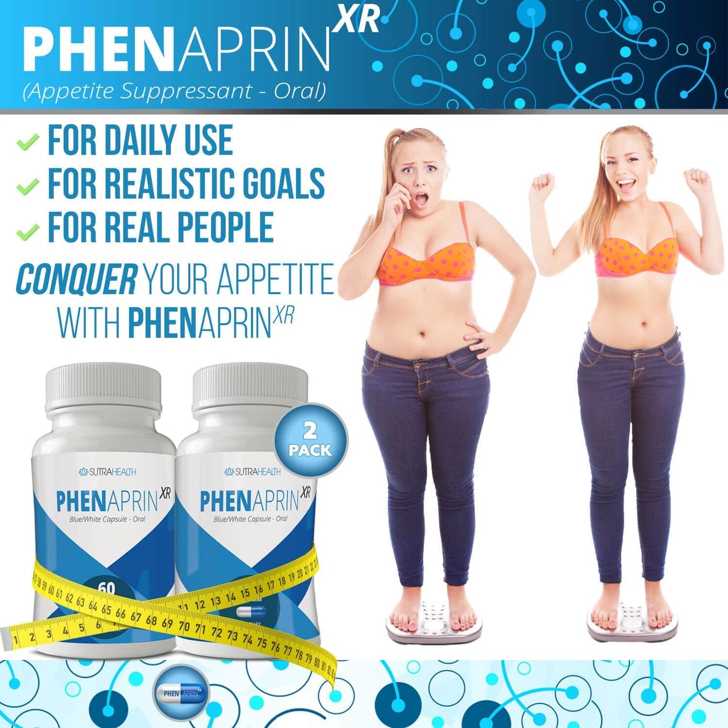 2-Pack SutraHealth PhenAprin XR Maximum Strength Diet Pills - Appetite Suppressant, Metabolism Boost, Weight Loss - 120 Capsules for Women and Men
