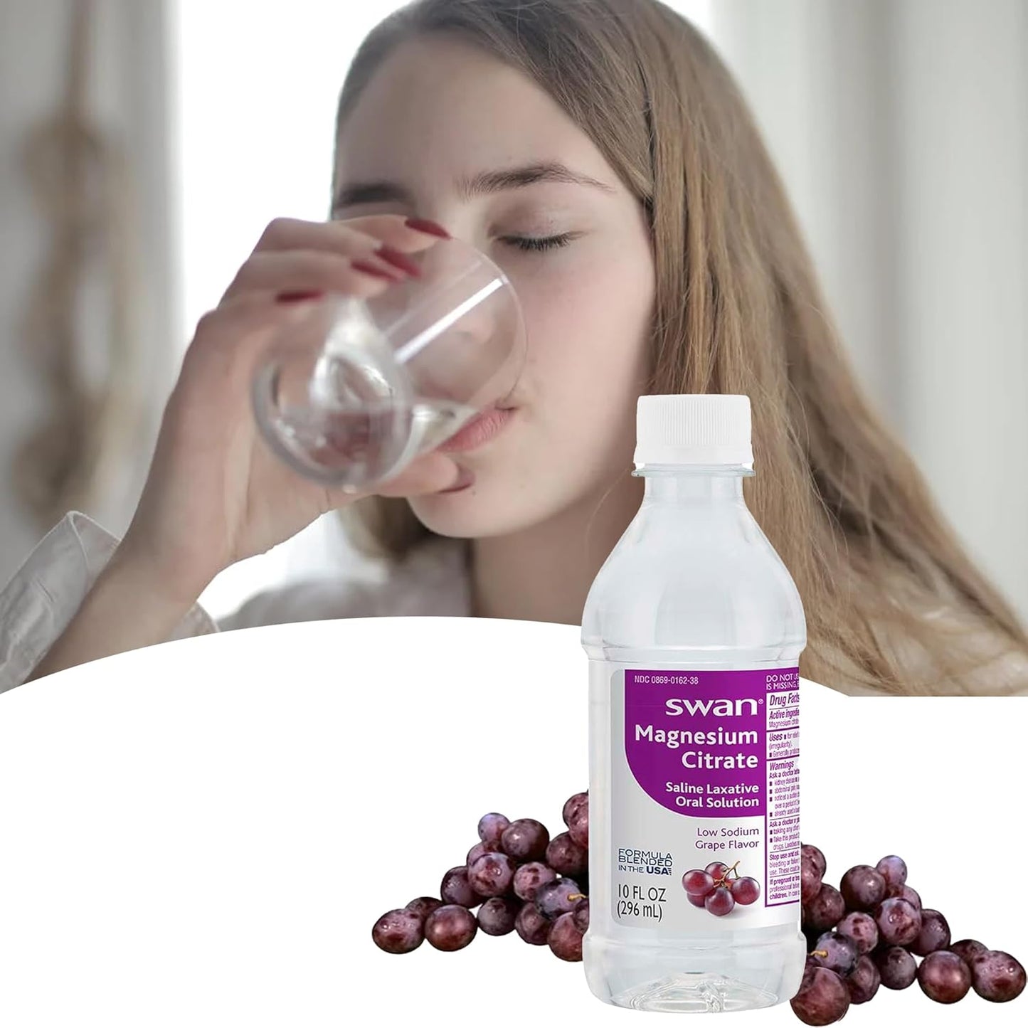 2-Pack Swan Magnesium Citrate Oral Solution for Gentle Digestive Health - 10 oz Liquid Laxative with Tip Card for Regularity - Grape Flavor