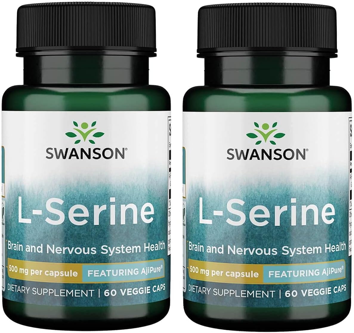 2 Pack Swanson Ajipure L-Serine 500mg - Brain & Nervous System Support - Cognitive Function - Natural Amino Acid Supplement