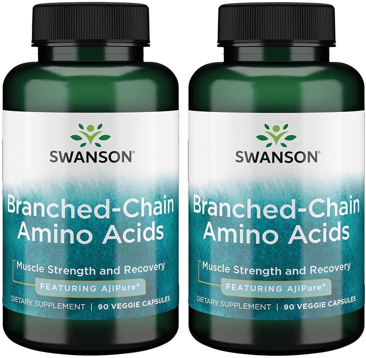 2 Pack Swanson Ajipure Pharmaceutical Grade BCAA 90 Veg Capsules