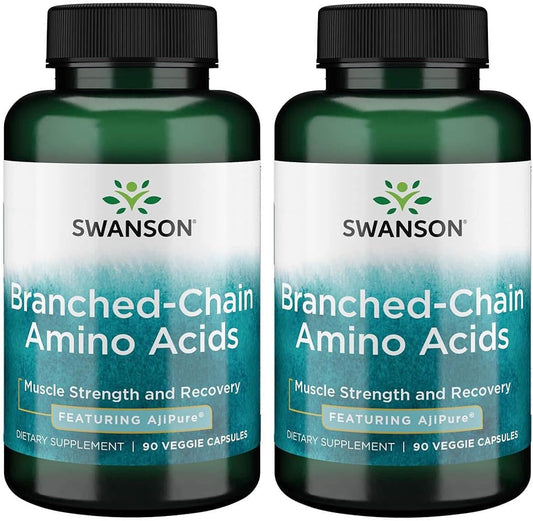 2 Pack Swanson Ajipure Pharmaceutical Grade BCAA 90 Veg Capsules