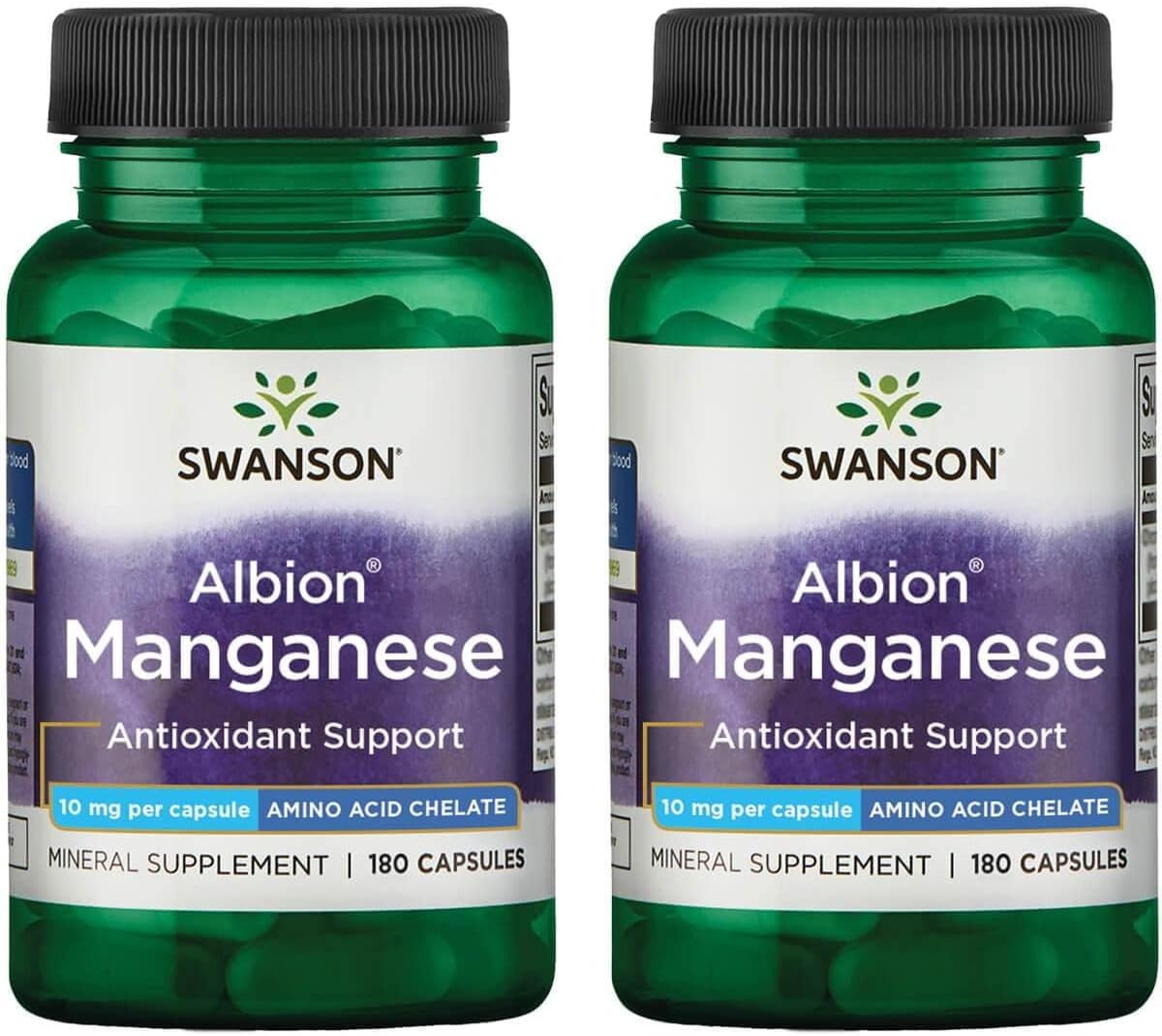 2 Pack Swanson Albion Chelated Manganese 10mg 180 Capsules - High Absorption Mineral Supplement