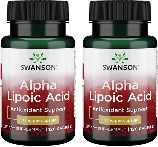 2 Pack Swanson Alpha Lipoic Acid 50mg 120 Capsules - Antioxidant Support & Energy Boost