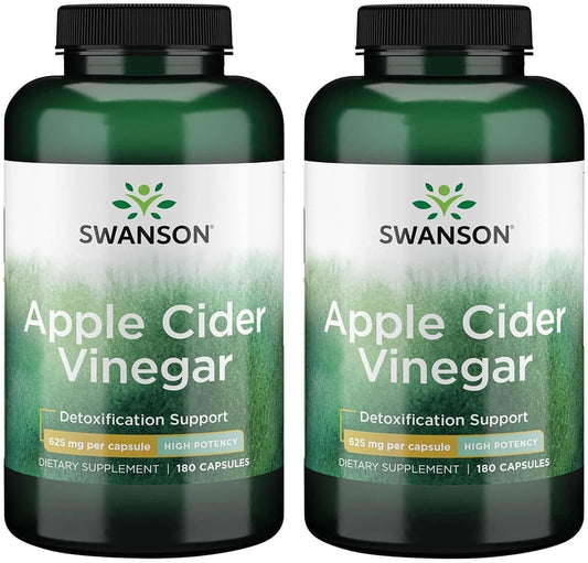 2-Pack Swanson Apple Cider Vinegar Capsules for Weight Loss & Digestive Health - 180 Capsules, 625mg - Supports Metabolism & Glucose Profile