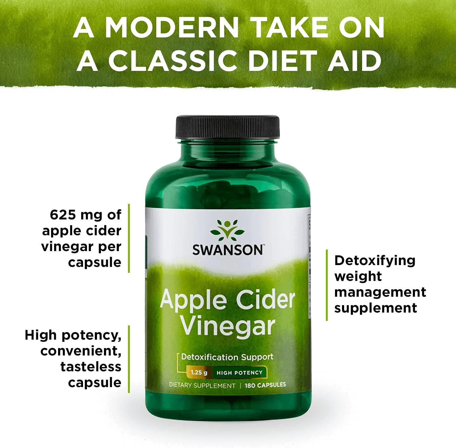 2-Pack Swanson Apple Cider Vinegar Capsules for Weight Loss & Digestive Health - 180 Capsules, 625mg - Supports Metabolism & Glucose Profile