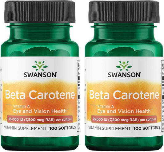 2 Pack Swanson Beta-Carotene 25000 Iu (7500 mcg) 100 Softgels - Vitamin A Supplement