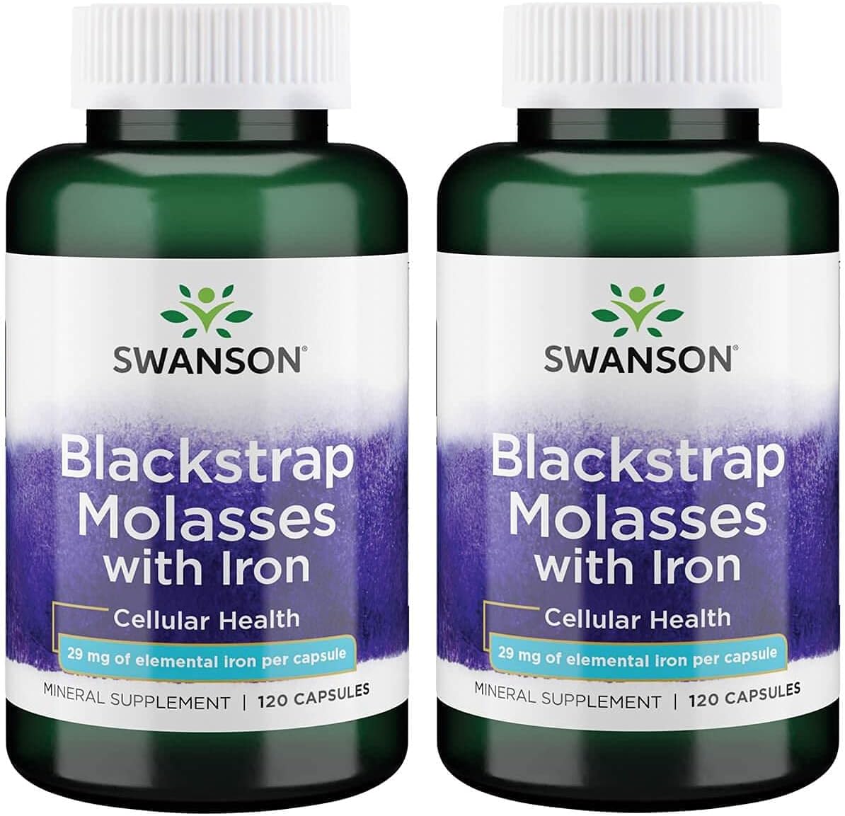2 Pack Swanson Blackstrap Molasses Capsules - Natural Iron Supplement for Healthy Skin - Premium Wellness Formula (29mg, 120 Count)