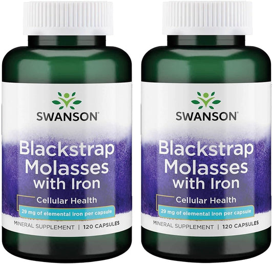 2 Pack Swanson Blackstrap Molasses Capsules - Natural Iron Supplement for Healthy Skin - Premium Wellness Formula (29mg, 120 Count)