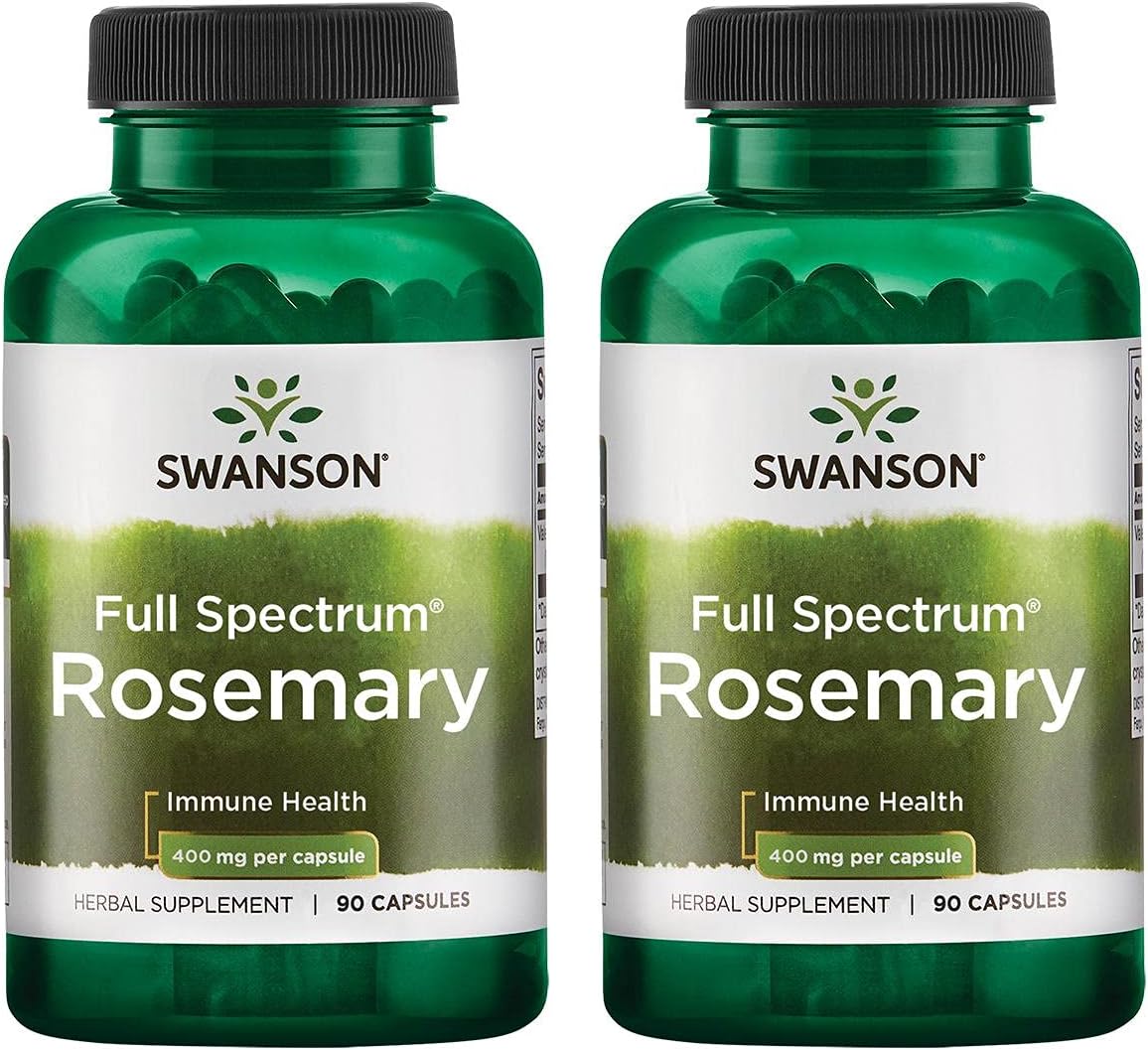 2 Pack Swanson Full Spectrum Rosemary Capsules - Immune Health Support Supplement - Natural Formula for Overall Wellness - 90 Capsules, 400mg Each