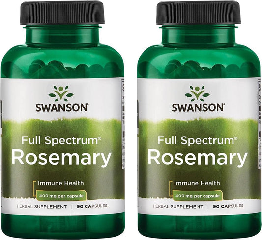 2 Pack Swanson Full Spectrum Rosemary Capsules - Immune Health Support Supplement - Natural Formula for Overall Wellness - 90 Capsules, 400mg Each