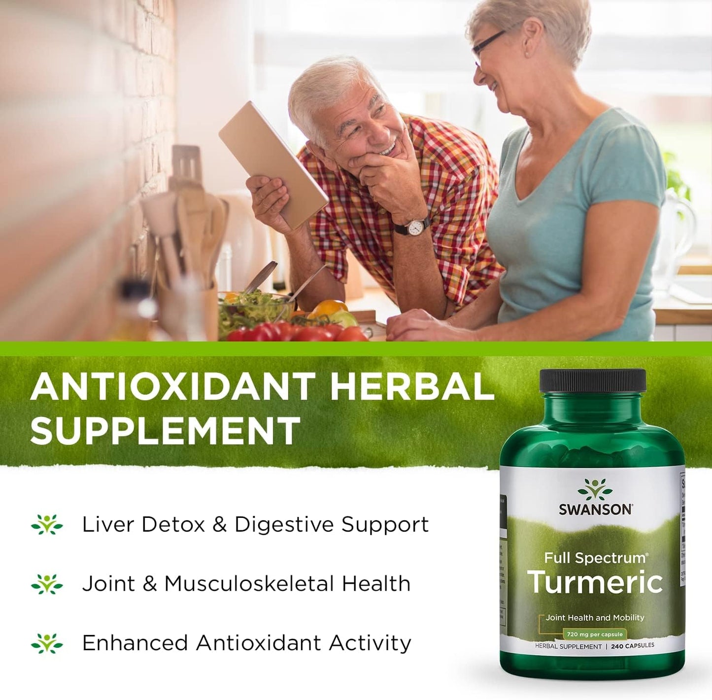 2 Pack Swanson Full Spectrum Turmeric Capsules - Joint, Digestion, Liver Support - Curcumin Supplement - 480 Capsules Total