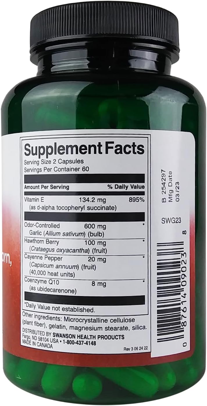 2-Pack Swanson Garlic with Vitamin E, Hawthorn Berry, and Cayenne Capsules - 120 Count