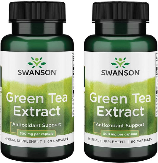 2 Pack Swanson Green Tea Extract 500mg Capsules - Total of 120 Capsules