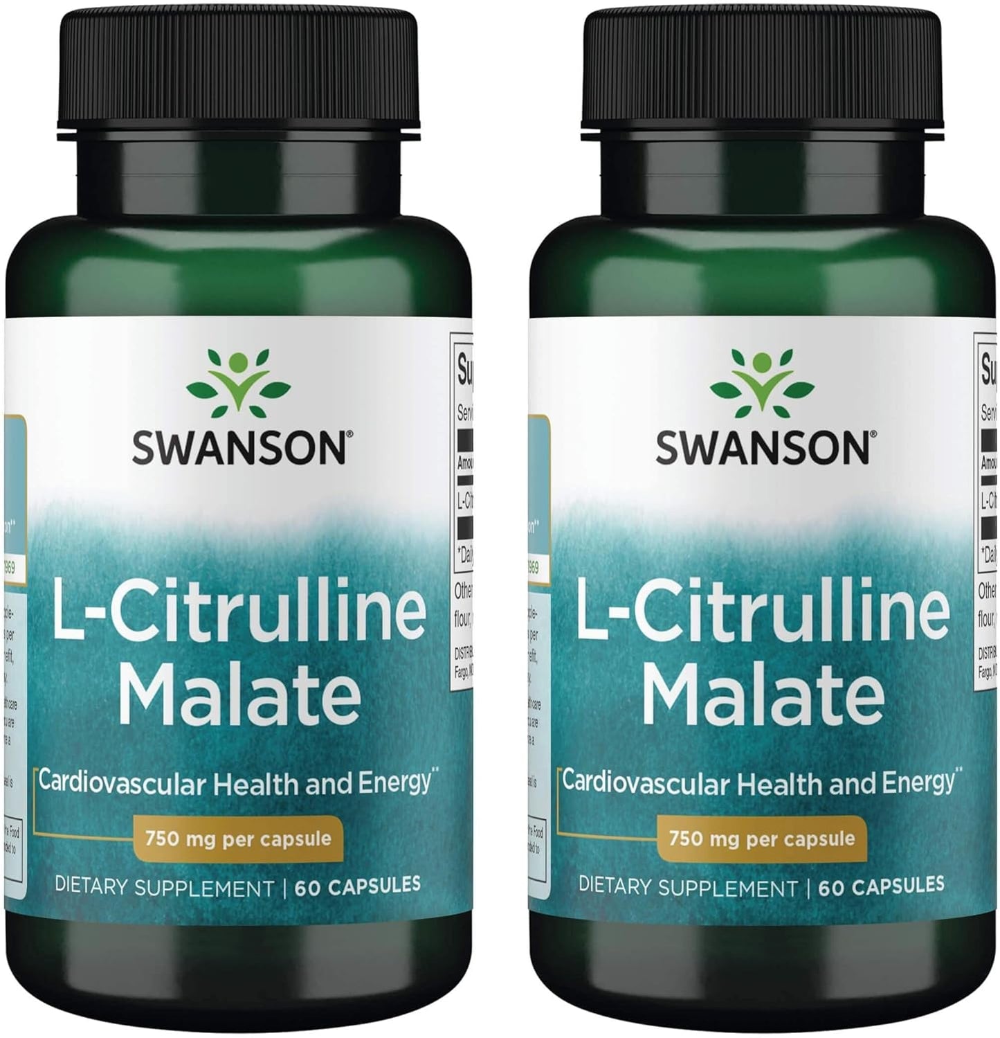 2 Pack Swanson L-Citrulline Malate Capsules - Amino Acid Supplement for Energy & Circulation - Natural Formula for Wellness - 60 Capsules, 750mg