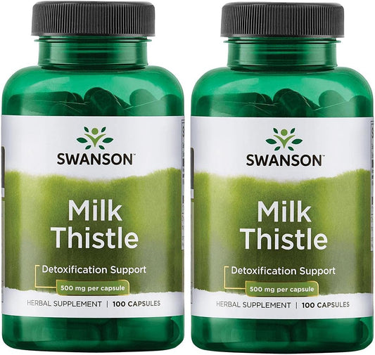 2 Pack Swanson Milk Thistle Capsules - Herbal Liver Support Supplement with 500mg Natural Formula for Overall Health & Wellbeing