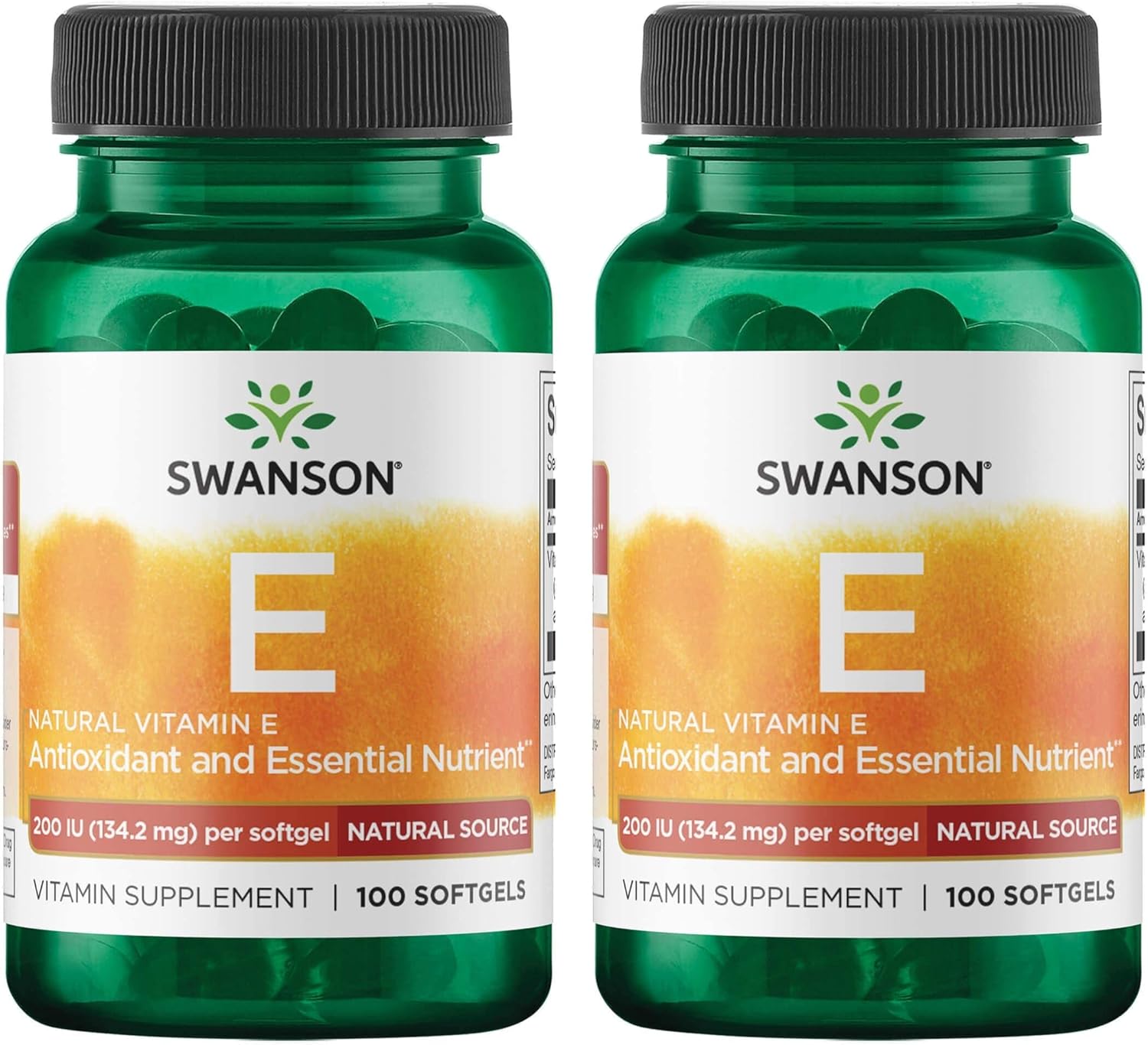 2 Pack Swanson Natural Vitamin E Softgels - Heart Health & Tissue Protection Support - Essential Nutrient for Overall Wellness (200IU, 100 Count)