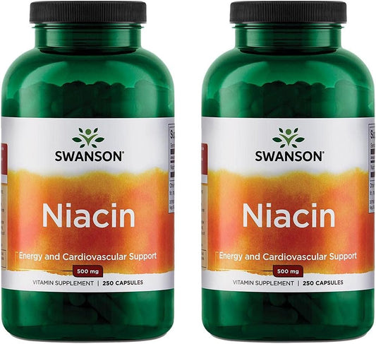 2-Pack Swanson Niacin (B3) 500mg Capsules for Cardio Health & Carbohydrate Metabolism Support